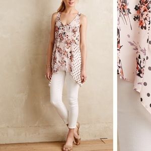 Anthropologie Pink Garden-Pop Hankey Hem Tank Top Blouse Medium